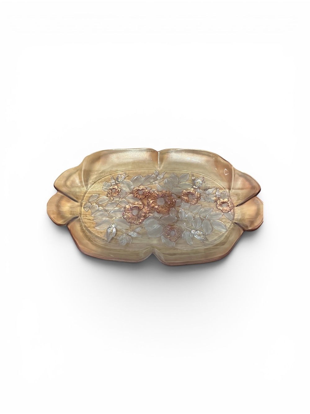 Iridescent Floral Glass Serving Tray - Peachy Gold
